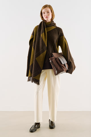 Diamond-Pattern Knit Sweater Brown