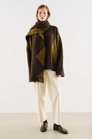 Diamond-Pattern Knit Sweater Brown