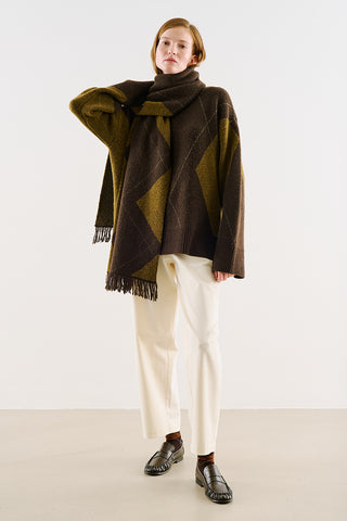 Diamond-Pattern Knit Sweater Brown