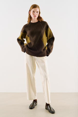 Diamond-Pattern Knit Sweater Brown