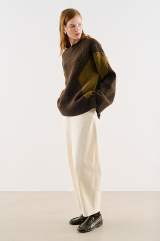 Diamond-Pattern Knit Sweater Brown