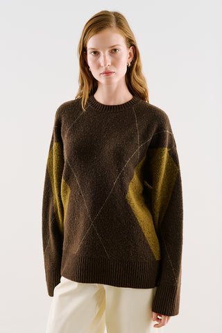 Diamond-Pattern Knit Sweater Brown