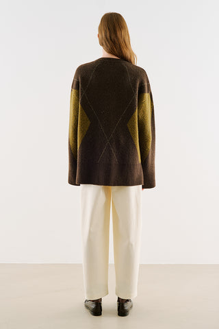 Diamond-Pattern Knit Sweater Brown