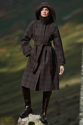 Checked Wool Coat Brown