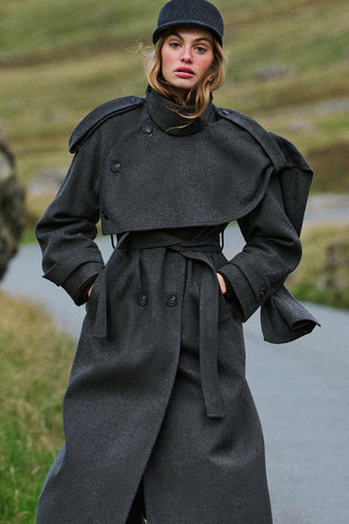 High-Neck Statement Coat With Scarf Detail Anthracite