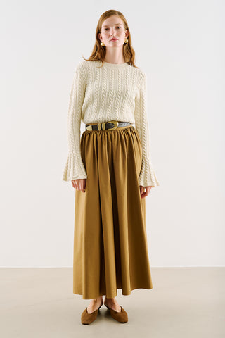 Cable-Knit Sweater With Flounced Sleeves Beige