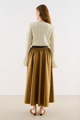 Cable-Knit Sweater With Flounced Sleeves Beige