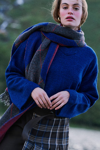 Cropped V-Neck Knit Sweater Blue