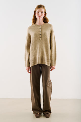 Button-Detail Knit Sweater Mink