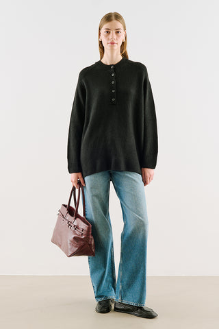 Button-Detail Knit Sweater Black