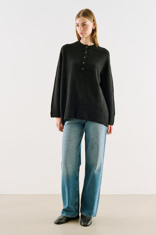 Button-Detail Knit Sweater Black