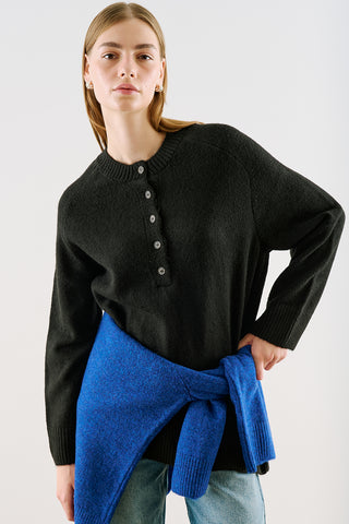Button-Detail Knit Sweater Black