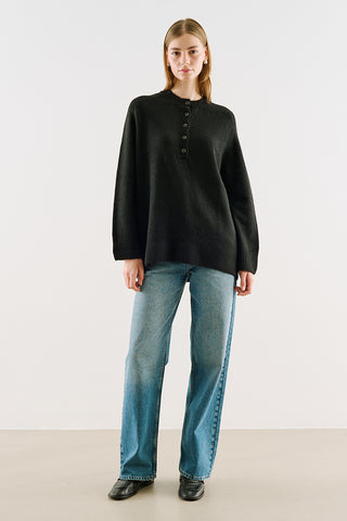Button-Detail Knit Sweater Black