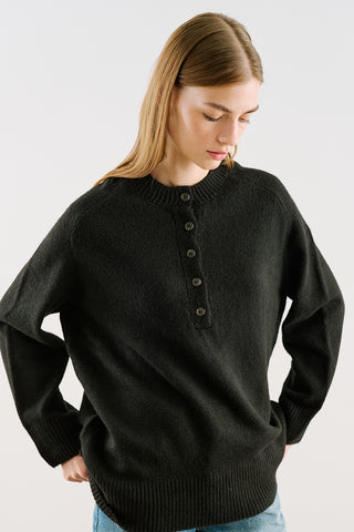 Button-Detail Knit Sweater Black