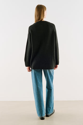 Button-Detail Knit Sweater Black