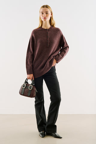 Button-Detail Knit Sweater Damson