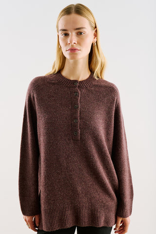 Button-Detail Knit Sweater Damson