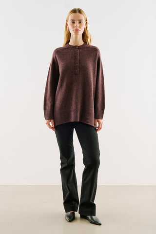Button-Detail Knit Sweater Damson