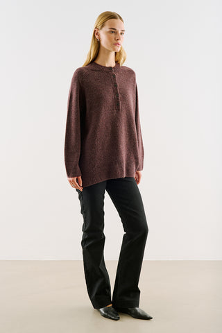 Button-Detail Knit Sweater Damson