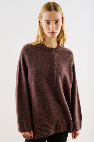 Button-Detail Knit Sweater Damson