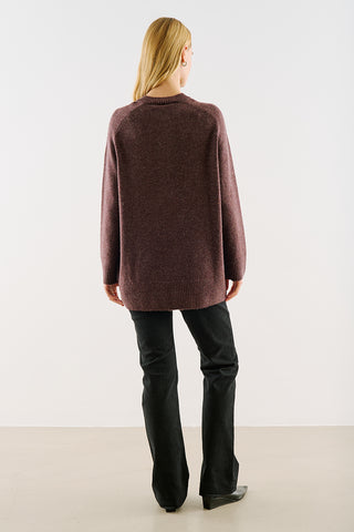 Button-Detail Knit Sweater Damson