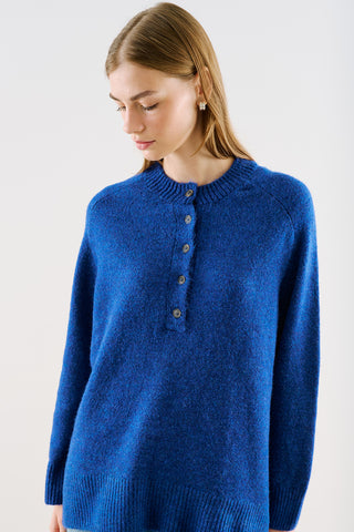 Button-Detail Knit Sweater Blue