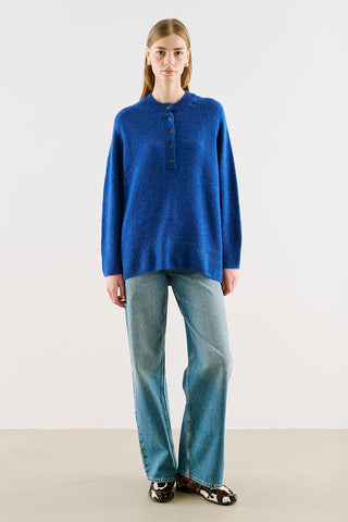 Button-Detail Knit Sweater Blue