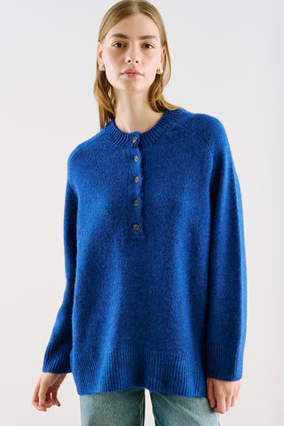 Button-Detail Knit Sweater Blue