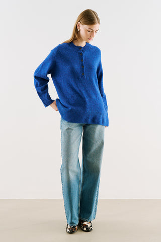 Button-Detail Knit Sweater Blue