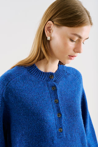 Button-Detail Knit Sweater Blue