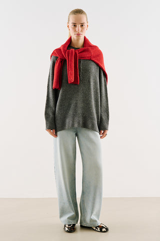 Button-Detail Knit Sweater Dark Grey