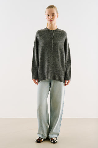 Button-Detail Knit Sweater Dark Grey