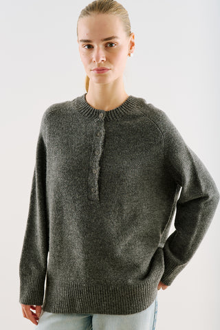 Button-Detail Knit Sweater Dark Grey