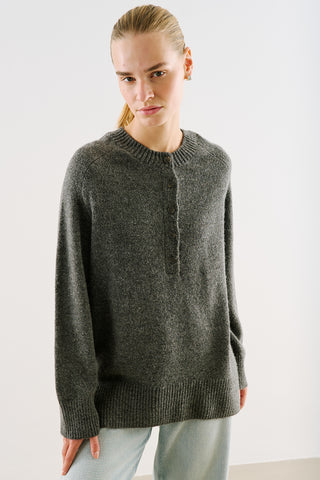 Button-Detail Knit Sweater Dark Grey