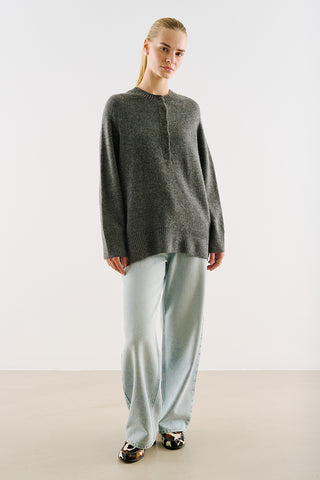 Button-Detail Knit Sweater Dark Grey