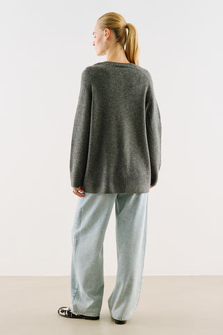 Button-Detail Knit Sweater Dark Grey