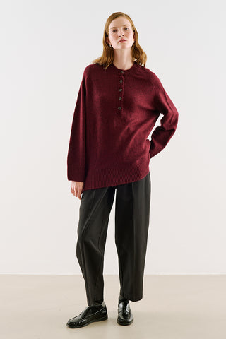 Button-Detail Knit Sweater Burgundy