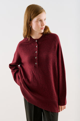 Button-Detail Knit Sweater Burgundy
