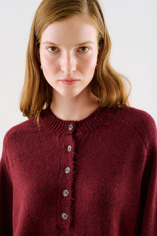 Button-Detail Knit Sweater Burgundy