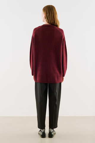 Button-Detail Knit Sweater Burgundy