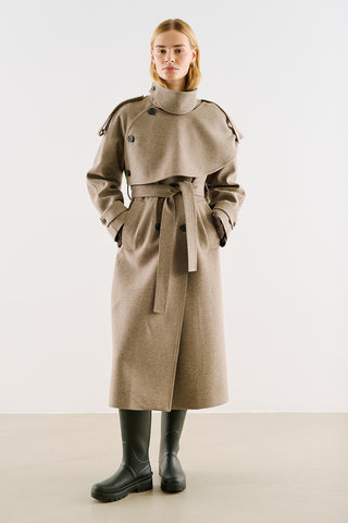 High-Neck Statement Coat With Scarf Detail Mink