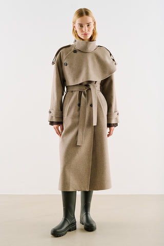 High-Neck Statement Coat With Scarf Detail Mink