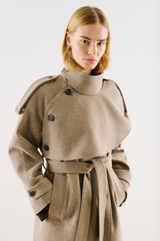 High-Neck Statement Coat With Scarf Detail Mink
