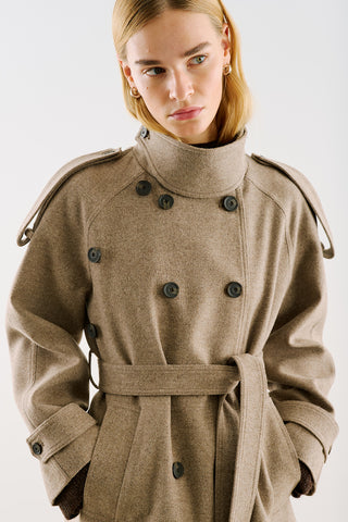 High-Neck Statement Coat With Scarf Detail Mink