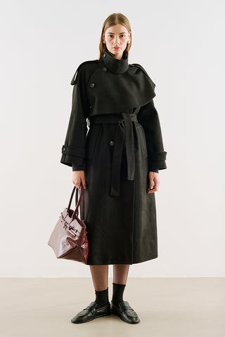 High-Neck Statement Coat With Scarf Detail Black