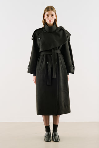 High-Neck Statement Coat With Scarf Detail Black