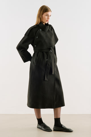 High-Neck Statement Coat With Scarf Detail Black