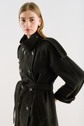 High-Neck Statement Coat With Scarf Detail Black