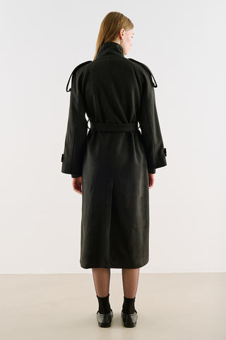 High-Neck Statement Coat With Scarf Detail Black