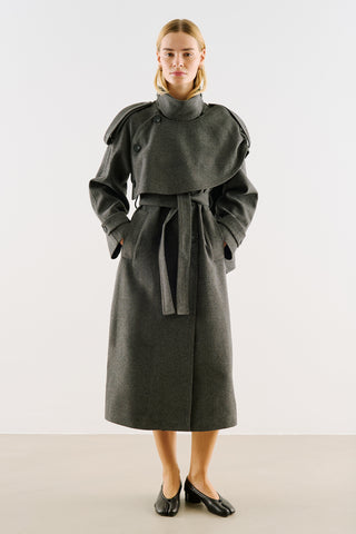 High-Neck Statement Coat With Scarf Detail Anthracite